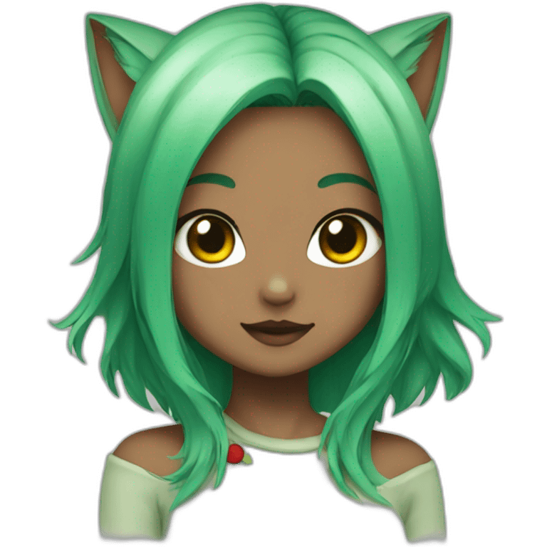 Neko girl with green hair and red eyes emoji