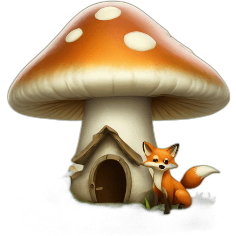 A fox in a mushroom house emoji