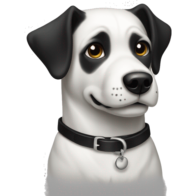 Black and white dog with black collar on  emoji