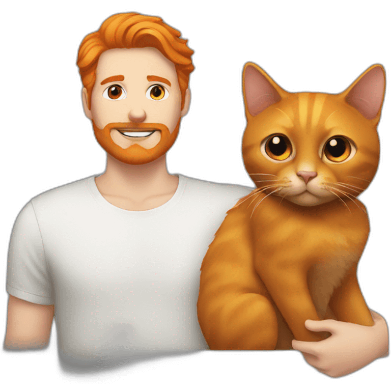 a white guy with orange hair and mustache holding a black cat emoji