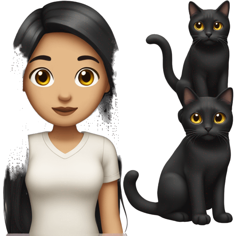 Girl with long black hair and a cat emoji