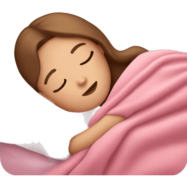 White girl with brown hair sleeping with pink blanket emoji