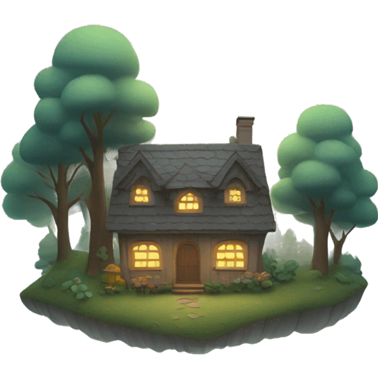 Cottage in a foggy forest  emoji