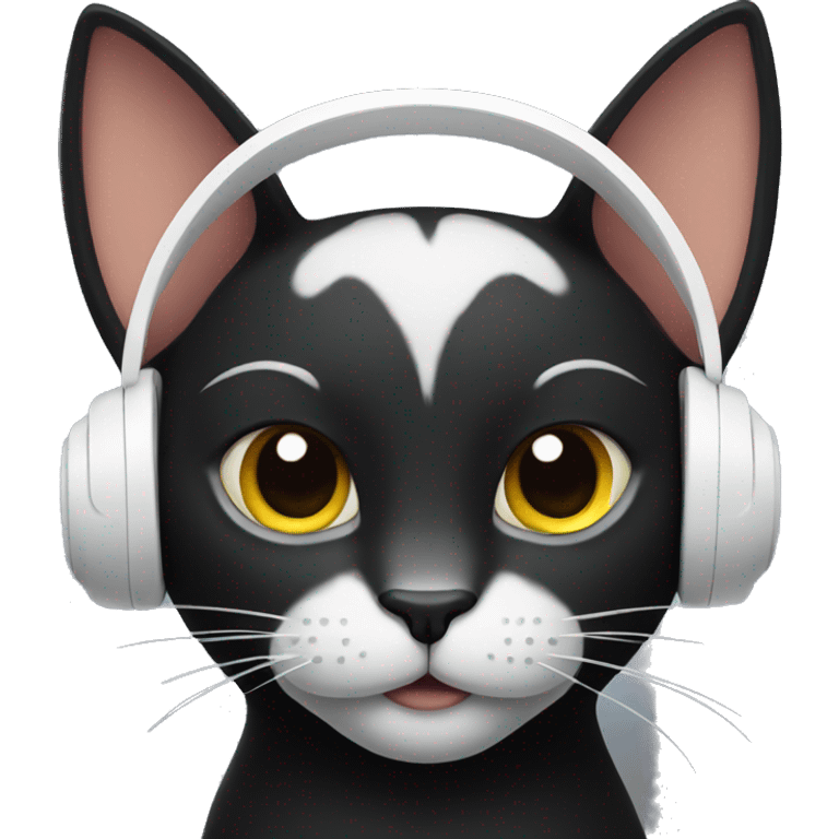 black cat wearing white headphones  emoji