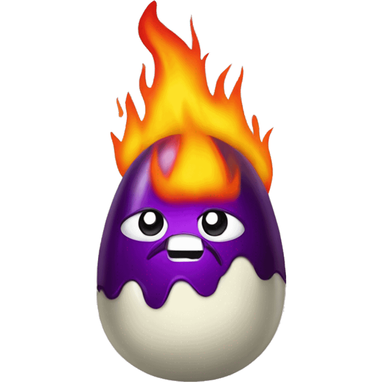 an eggplant on fire and its very sad emoji