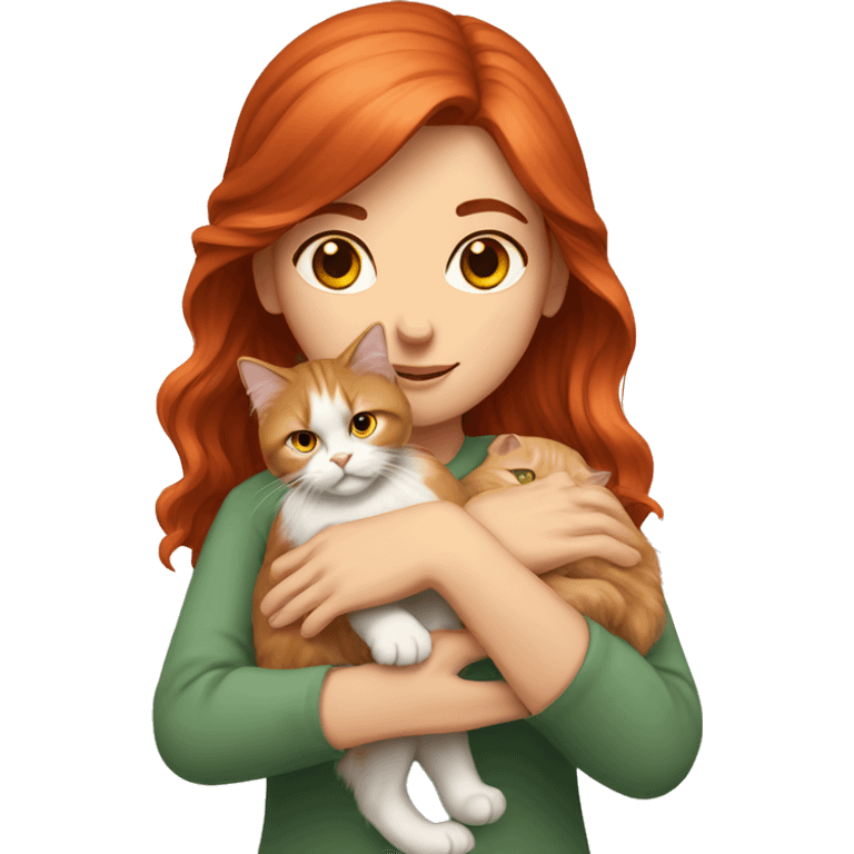 A red-haired girl holds a Persian cat in her hands emoji