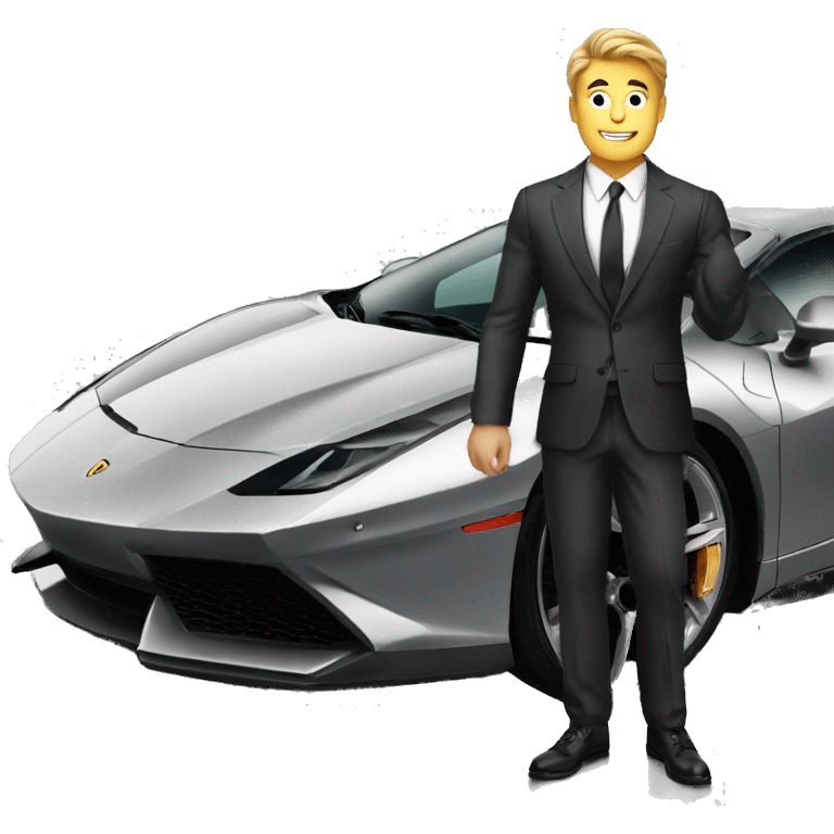 muscled rich man in a suit near a supercar emoji