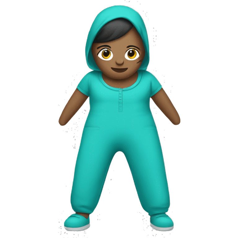 Create an emoji of a turquoise jumpsuit with adjustable waist and wide legs. The jumpsuit should have a modern, stylish design, with vibrant turquoise color and eco-friendly materials like organic cotton emoji