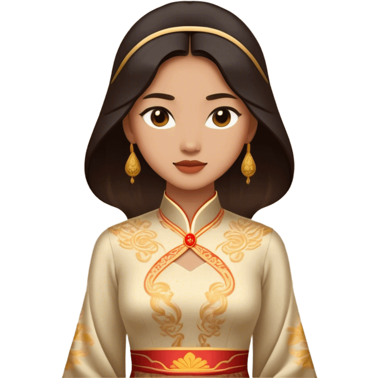 Cinematic Realistic Áo Dài Portrait Emoji, depicted as an elegant traditional Vietnamese dress with flowing graceful lines and delicate patterns, rendered with rich textures and soft ethereal lighting that captures its timeless beauty. emoji