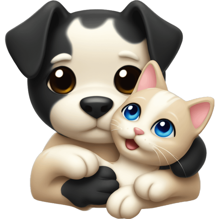 Black Cat hugs dog ￼ emoji