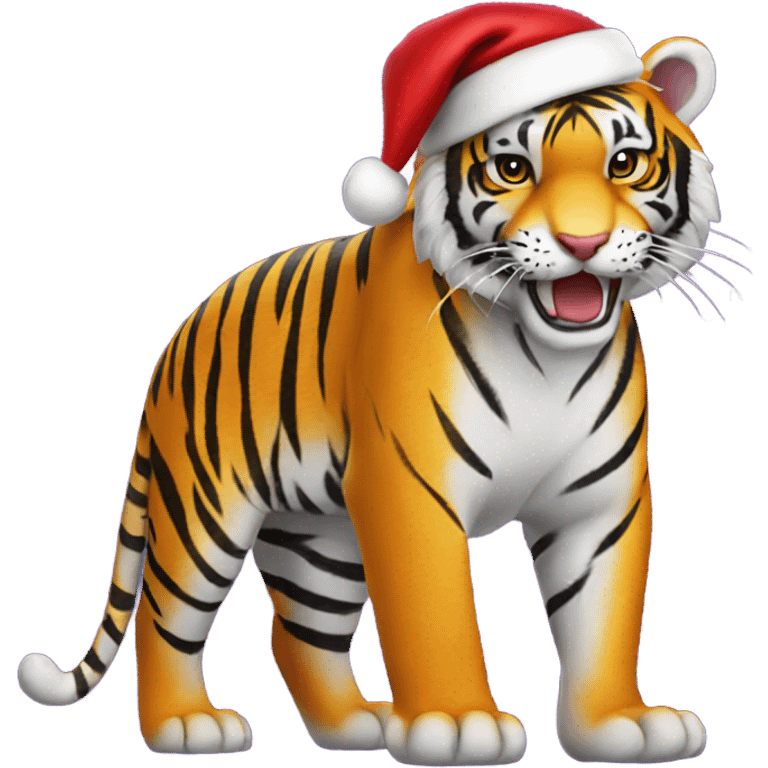 Happy tiger wearing a Santa hat and LSU shirt emoji