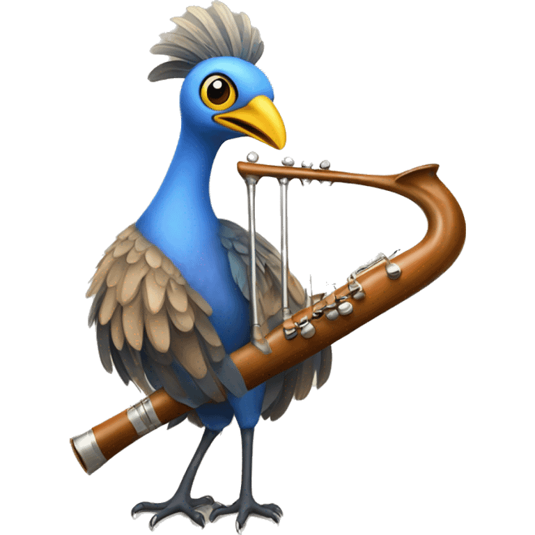 Lyre bird standing on a flute emoji