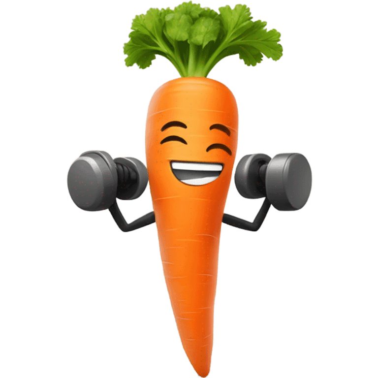 Generate an energetic carrot emoji wearing a sweatband, lifting tiny dumbbells, and looking motivated. emoji