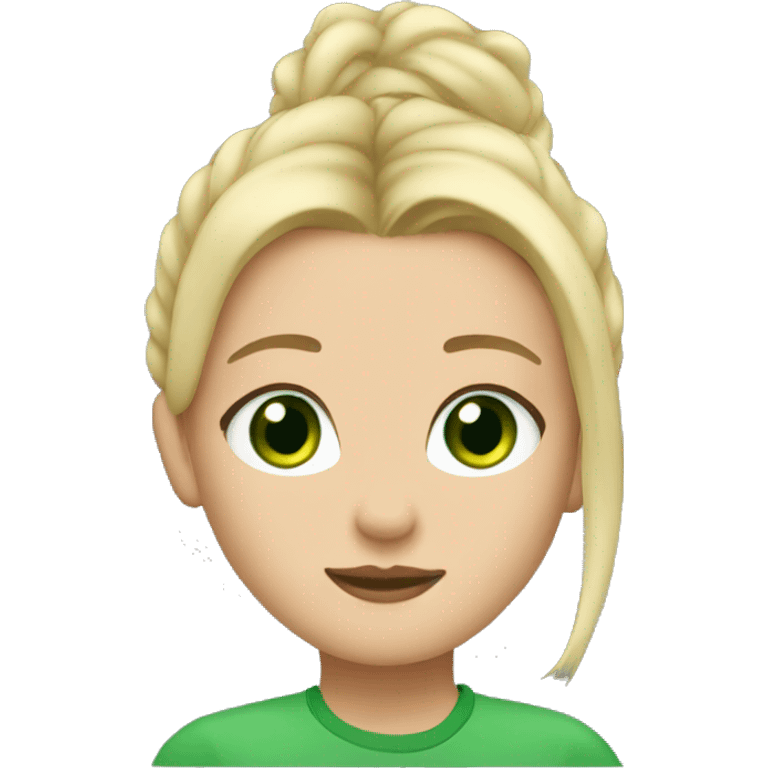 she have blonde hair and green eyes and airpods emoji