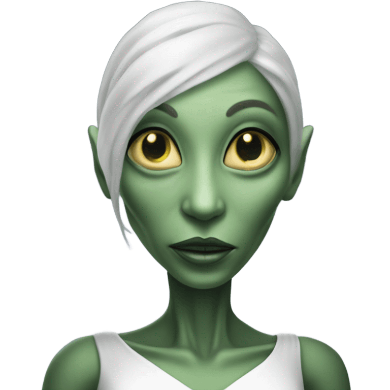  a Reptilian alien woman, in white dress, in front of the house emoji