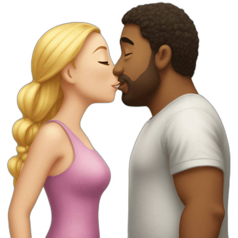 A tall fat boy kissing a short beautiful girl emoji