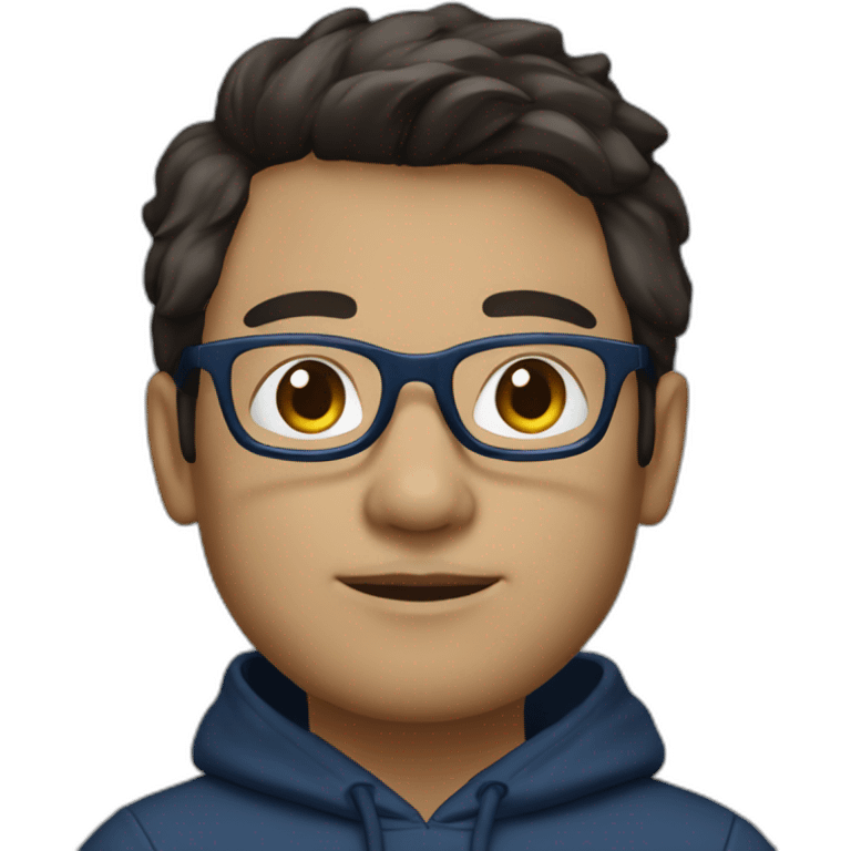 developer with dark brown hair, white transparence glasses in dark blue hoody emoji