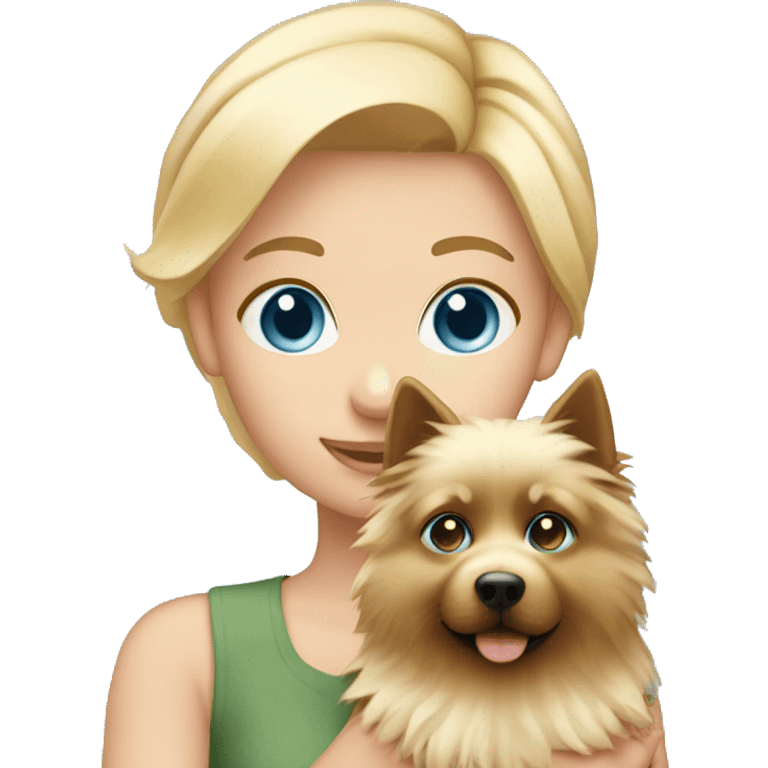 Blonde girl blue eyes holding spitz  emoji