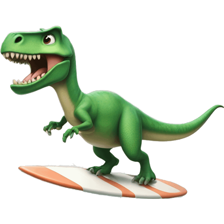 A Dinosaur riding a surf table emoji