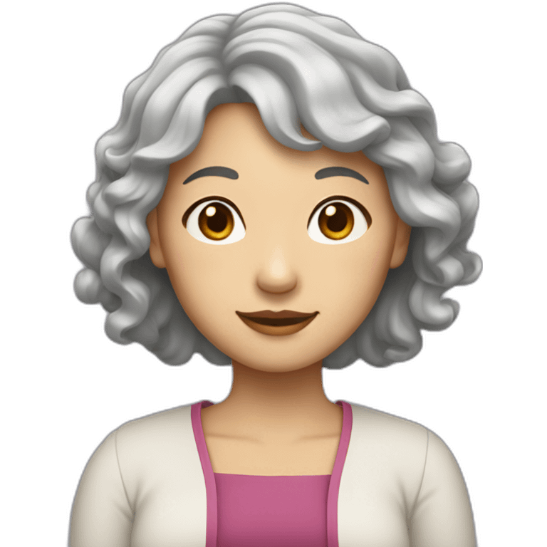 Chinese lady with lightly gray hair wavy hair to the shoulder emoji