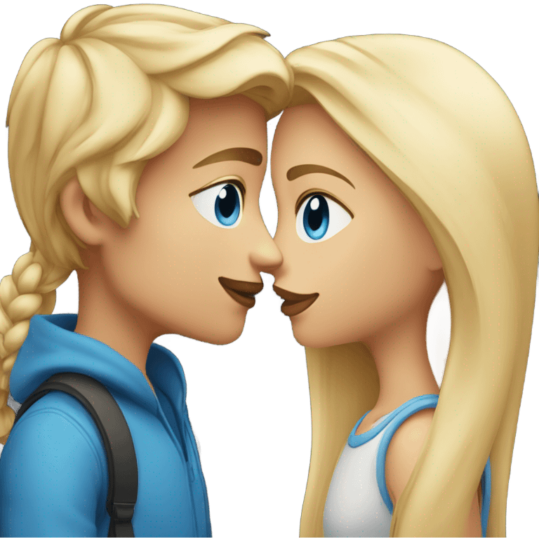 kiss-kiss boy and girl blue eyes and very long blond blond hair emoji