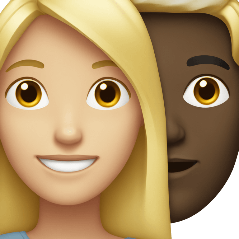 smiling blonde girl with dark-skinned male emoji