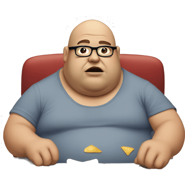 fat man with glasses balding with a sweaty dirty tank shirt eating chips emoji