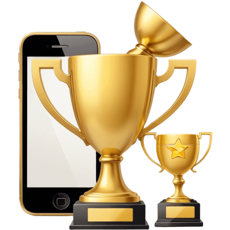 a trophy next to a mobile phone emoji