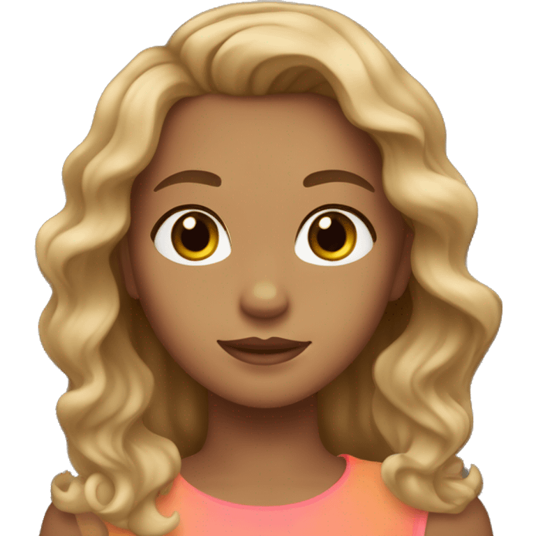 A girl with light tanned skin, dark blonde wavy hair, and hazel eyes. emoji