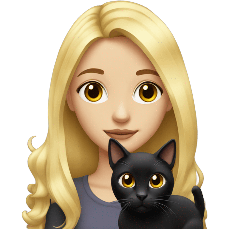 Blonde girl with a black cat emoji