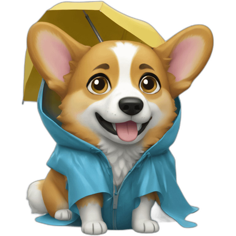 corgi wearing a rain coat crying emoji