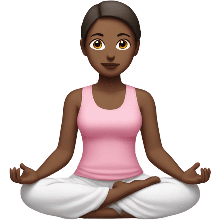 white girl with dark brown hair in zen meditation position wearing a pink tank top emoji