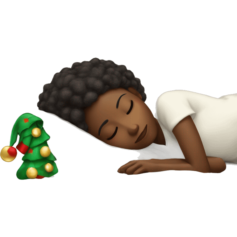 Black girl sleeping with a elf on the shelf next to her emoji