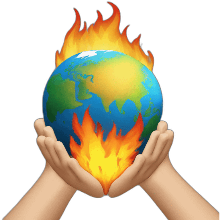 globe on fire grabbed by 2 hands emoji