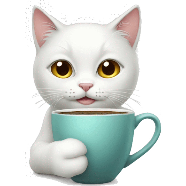 White cat drinks coffee  emoji