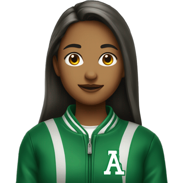 a college girl in a green baseball jacket emoji