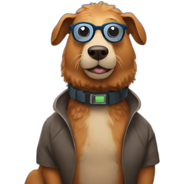 a dog who rides a capybara with nerd glasses who loves volcanoes emoji