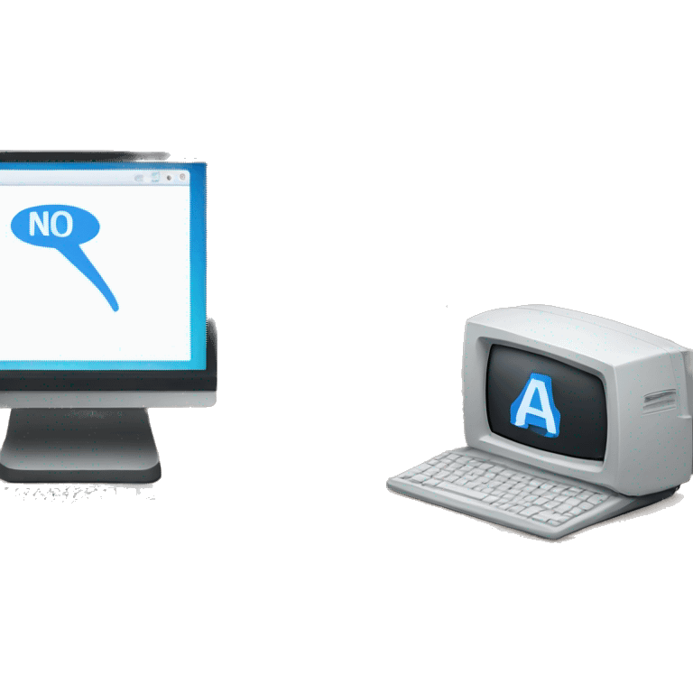 a computer with a speech bubble saying "No" emoji