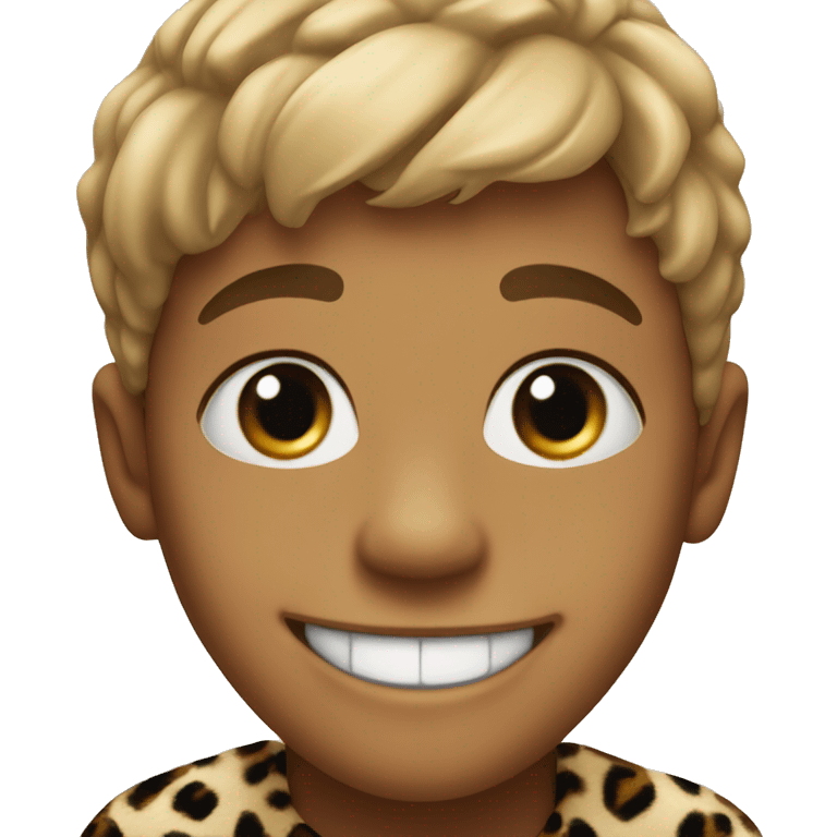 smiling boy in leopard print and small gap in front teeth center  emoji