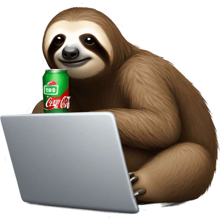 tired sloth with coca cola can and laptop emoji