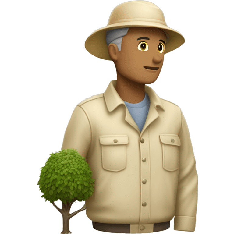 gardener pith helmet beige jacket trees emoji