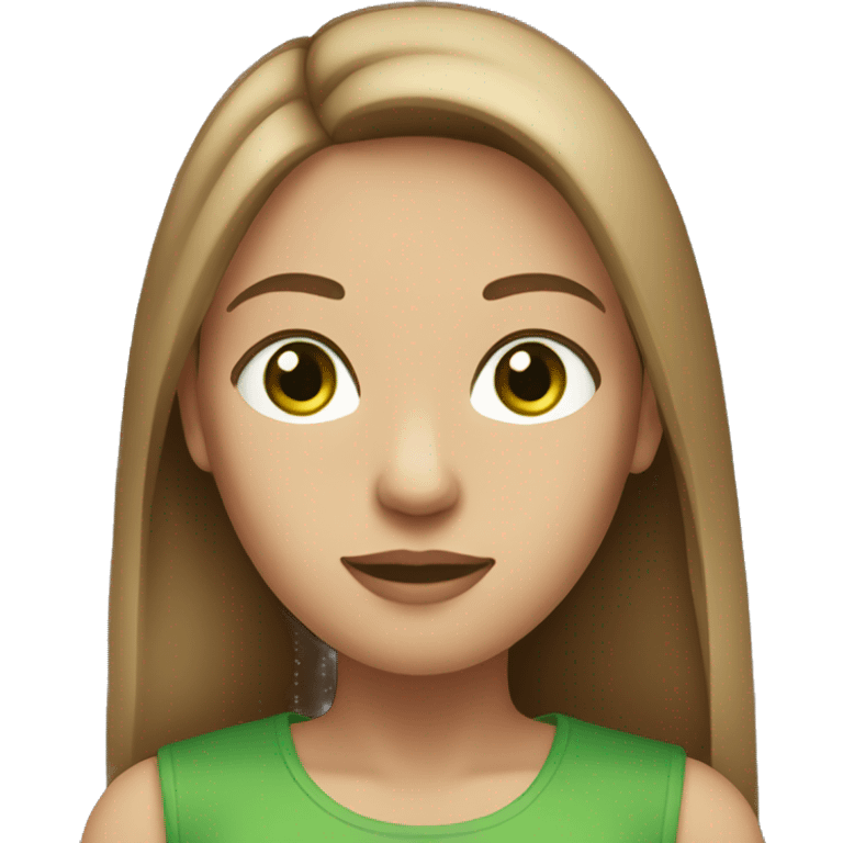 female with straight light brown hair middle part and green eyes emoji