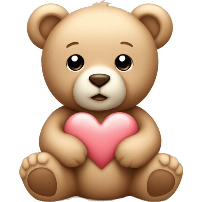 cute teddy bear with a beige heart in his hands emoji