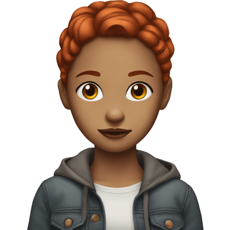 girl with red hair, brown eyes and eyebrows, two piercings on nose emoji