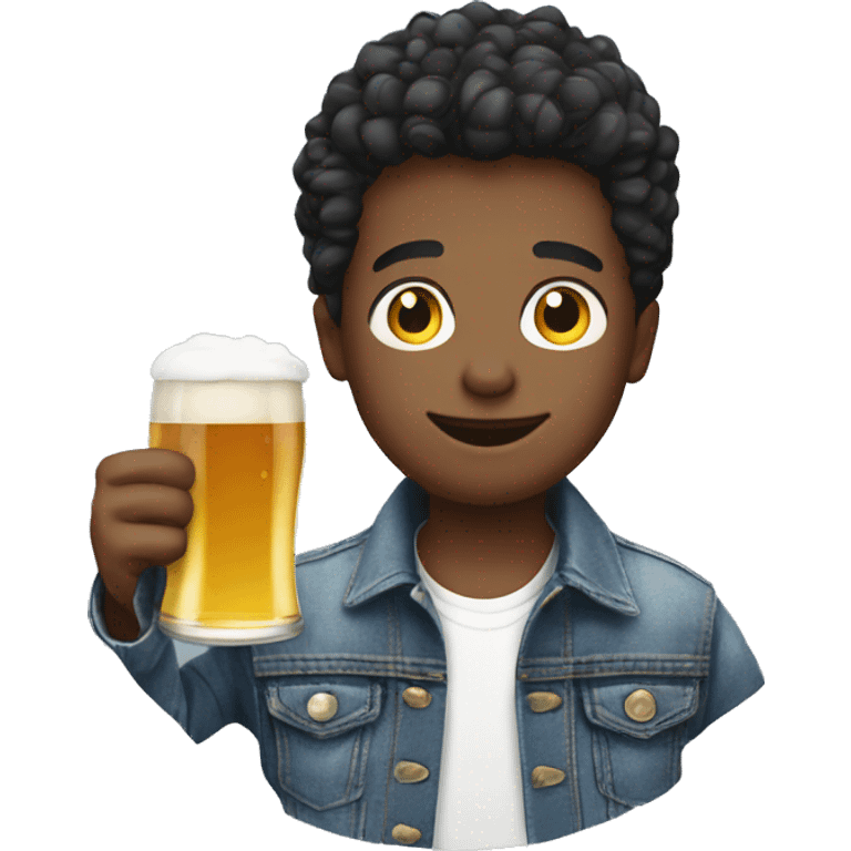 stylish boy in denim jacket with a beer emoji