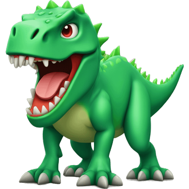 a green trex with blue spikes and full  red eyes, full body
 emoji