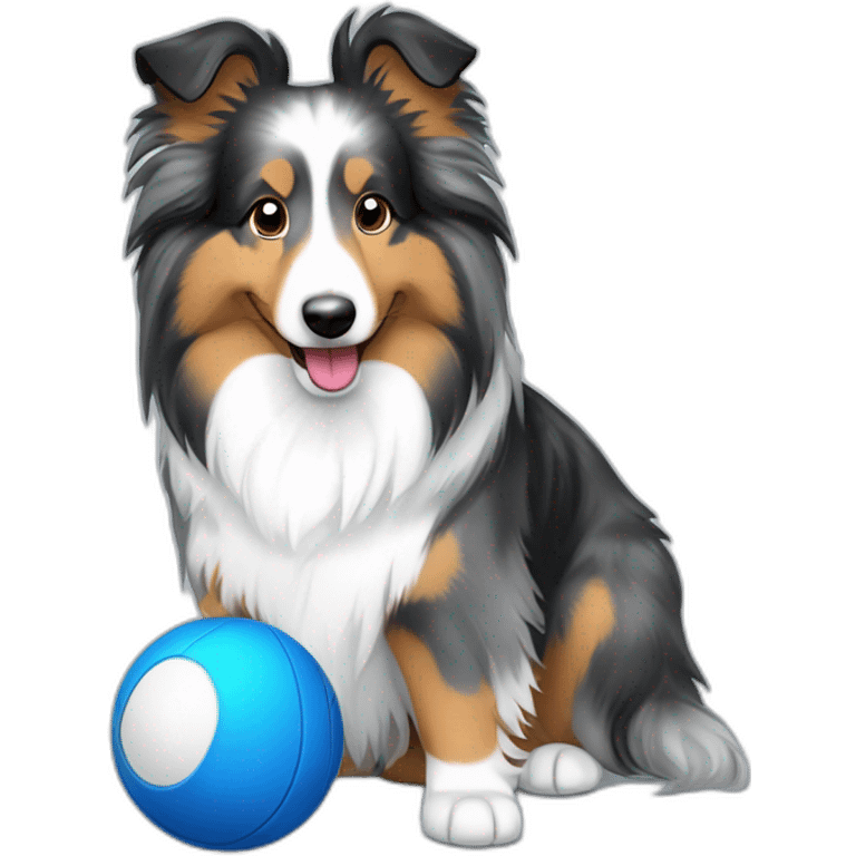 Blue merle sheltie with ball emoji