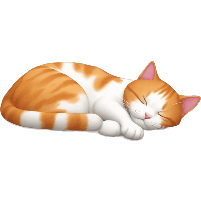 Orange and white cat sleeping on a light pink bed emoji