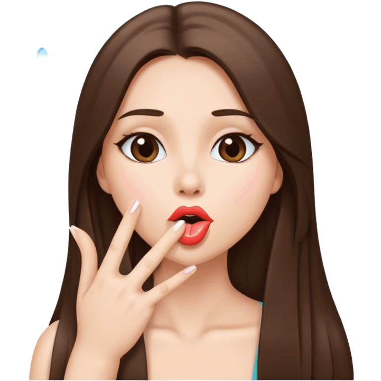 Blowing kiss sexy beautiful girl with long straight brunette hair  emoji