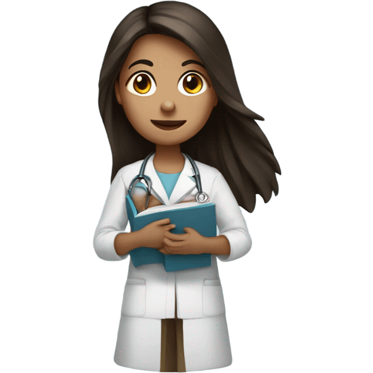 Nursing student with dark brown long hair and a book in her hand  emoji